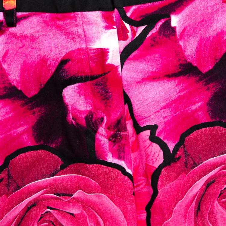 Pre Owned Roberto Cavalli Pink Floral Print Stretch Cotton Pants S