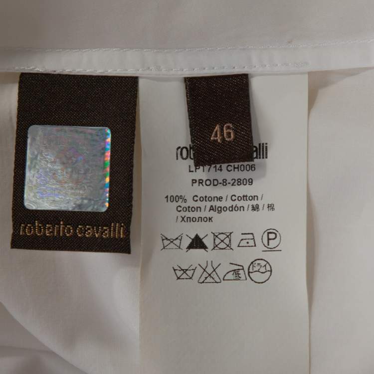 Pre Owned Roberto Cavalli White Cotton Eyelet Lace Trim Blouse L