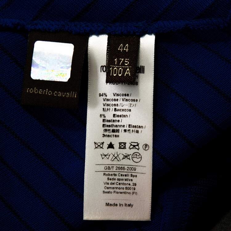 Pre Owned Roberto Cavalli Blue Stretch Knit Asymmetric Hem Dress M