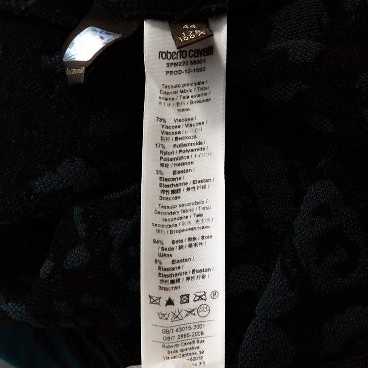 Pre Owned Roberto Cavalli Teal Animal Pattern Jacquard Ruffle Hem Dress M