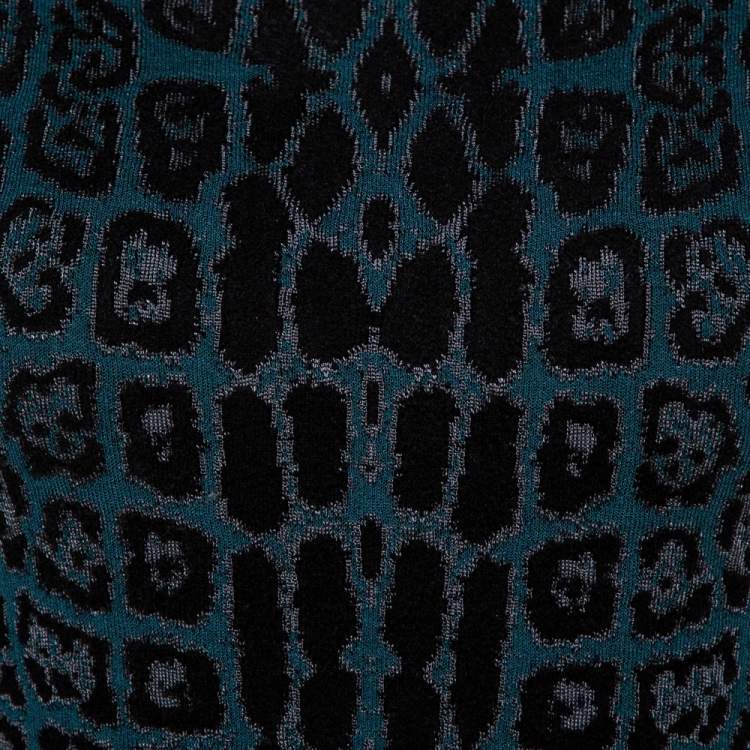 Pre Owned Roberto Cavalli Teal Animal Pattern Jacquard Ruffle Hem Dress M