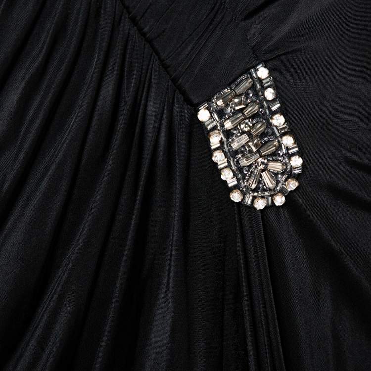 Pre Owned Roberto Cavalli Black Jersey Embellished One Shoulder Mini Dress M