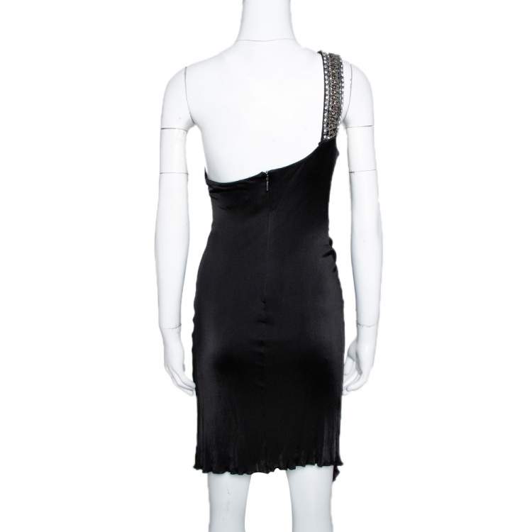 Pre Owned Roberto Cavalli Black Jersey Embellished One Shoulder Mini Dress M