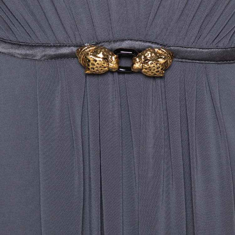 Pre Owned Roberto Cavalli Grey Draped Jersey Brooch Detail Short Dress S