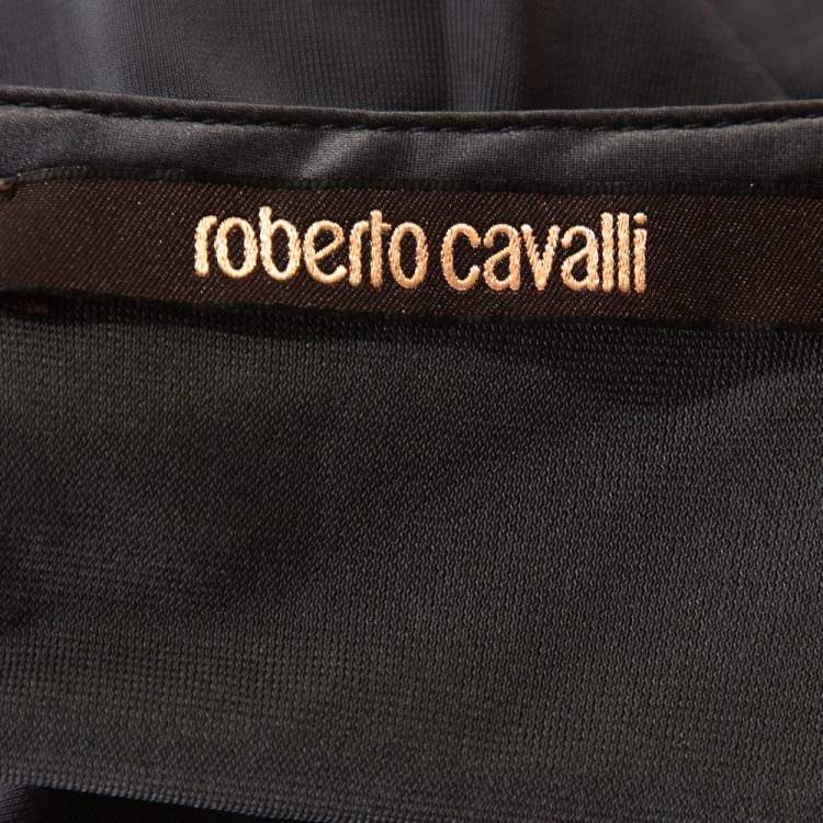 Pre Owned Roberto Cavalli Grey Draped Jersey Brooch Detail Short Dress S