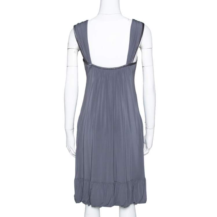 Pre Owned Roberto Cavalli Grey Draped Jersey Brooch Detail Short Dress S