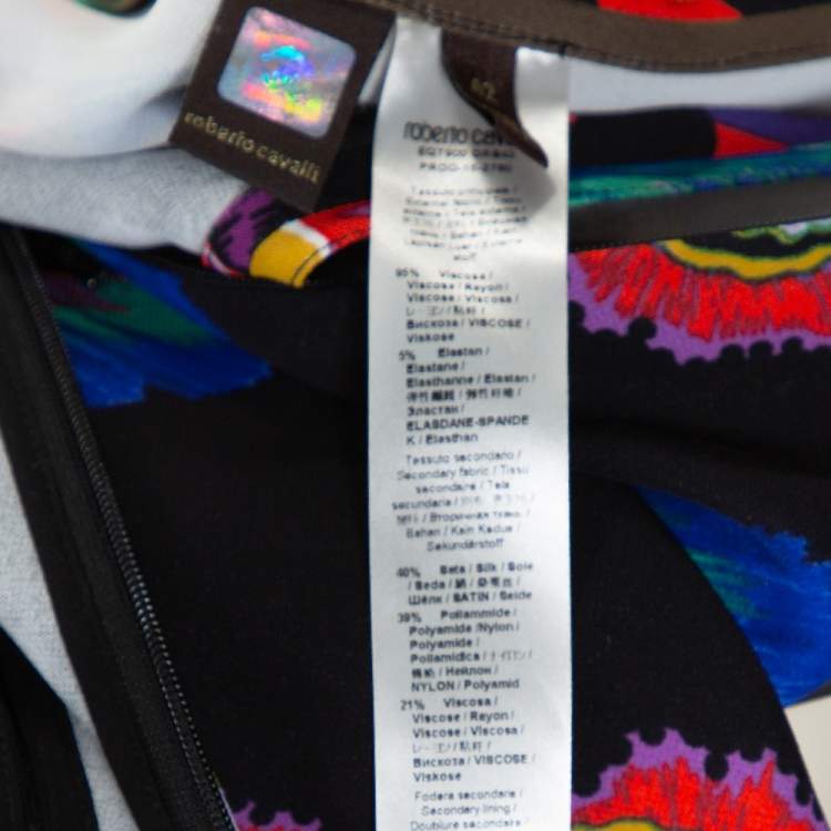 Pre Owned Roberto Cavalli Multicolor Abstract Printed Stretch Crepe Lace Panel Shift Dress M