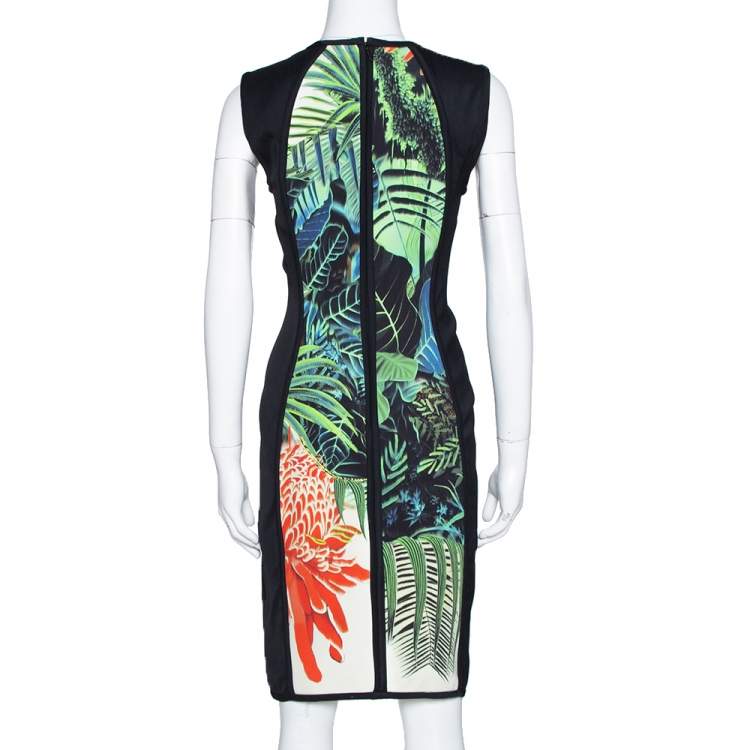 Pre Owned Roberto Cavalli Multicolor Tropical Print Stretch Knit Bodycon Dress M 