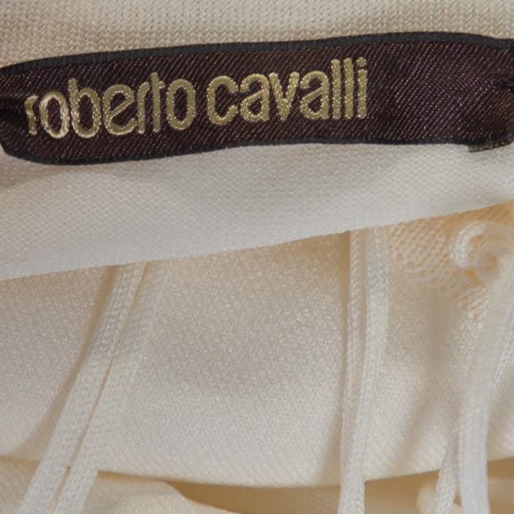 Pre Owned Roberto Cavalli Off White Knit Fringed Sleeveless Maxi Dress M