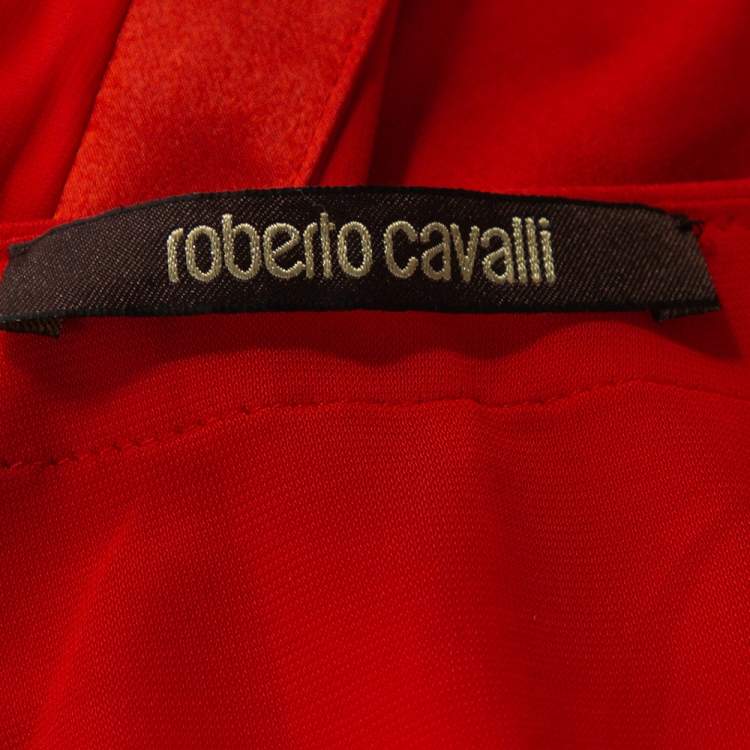 Pre Owned Roberto Cavalli Red Stretch Jersey Brooch Detail Midi Dress S