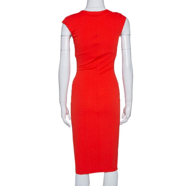 Pre Owned Roberto Cavalli Red Stretch Jersey Brooch Detail Midi Dress S
