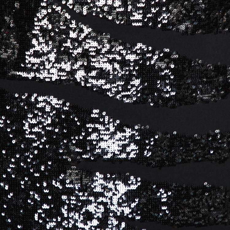Pre Owned Roberto Cavalli Black Knit Sequined One Shoulder Mini Dress S