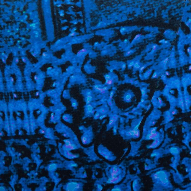 Pre Owned Roberto Cavalli Blue Printed Jersey Brooch Detail Maxi Dress M