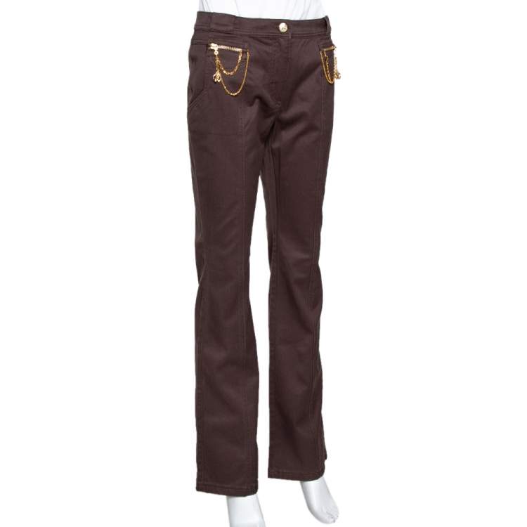 Pre Owned Roberto Cavalli Brown Denim Chain Detail Flared Jeans M