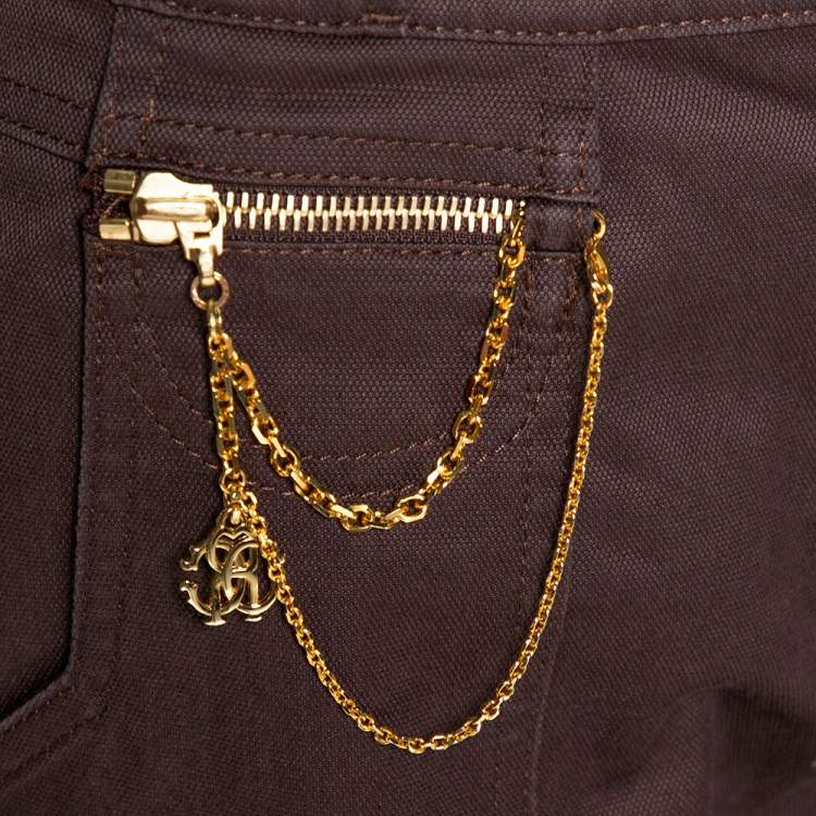 Pre Owned Roberto Cavalli Brown Denim Chain Detail Flared Jeans M