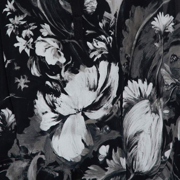 Pre Owned Roberto Cavalli Black Floral Print Silk Sheer Kaftan Blouse S