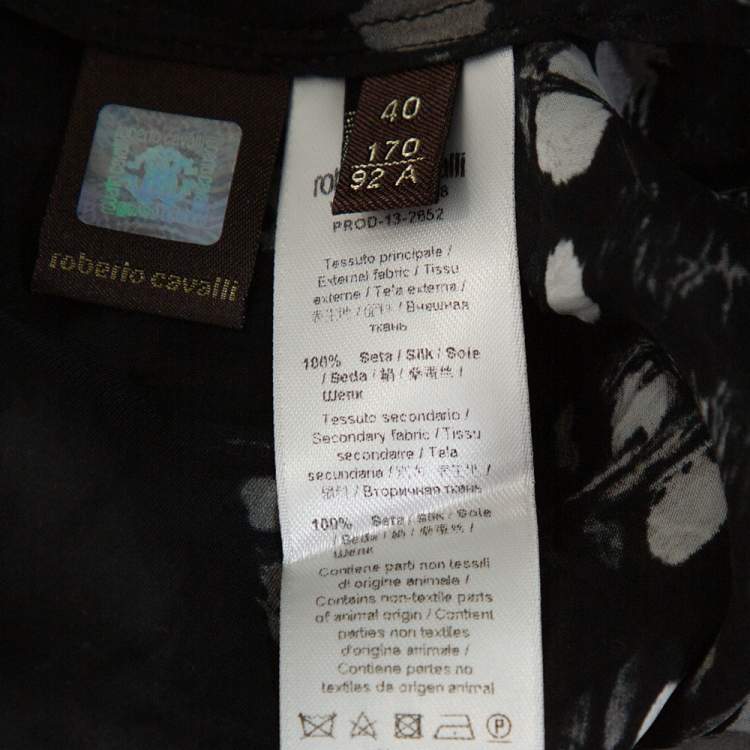 Pre Owned Roberto Cavalli Black Floral Print Silk Sheer Kaftan Blouse S