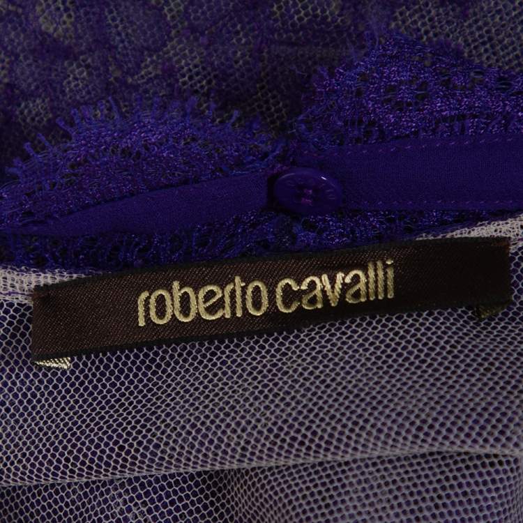 Roberto Cavalli Purple Lace Ruffled Peplum Dress M
