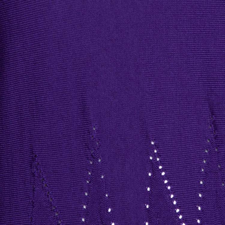 Pre Owned Roberto Cavalli Purple Textured Wool Knit Fit & Flare Dress M
