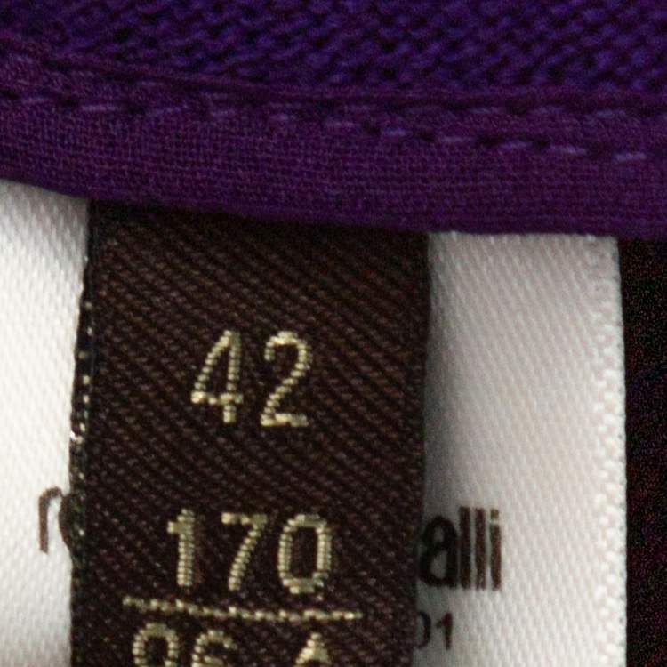 Pre Owned Roberto Cavalli Purple Textured Wool Knit Fit & Flare Dress M
