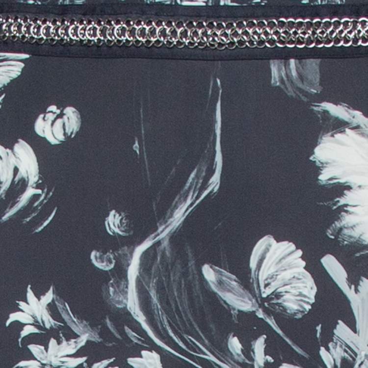 Pre Owned Roberto Cavalli Monochrome Floral Print Jersey Chain Detail Maxi Skirt L