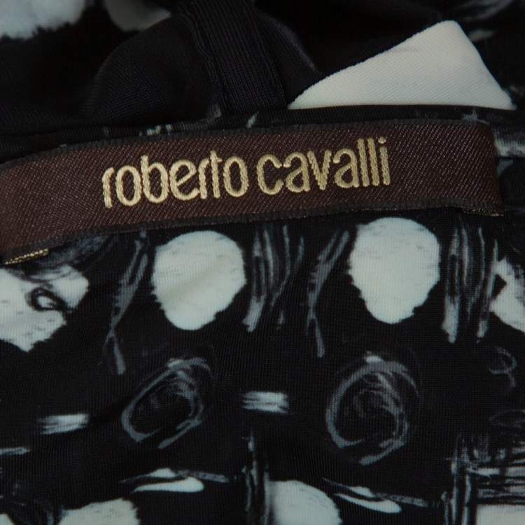 Pre Owned Roberto Cavalli Monochrome Floral Print Jersey Chain Detail Maxi Skirt L