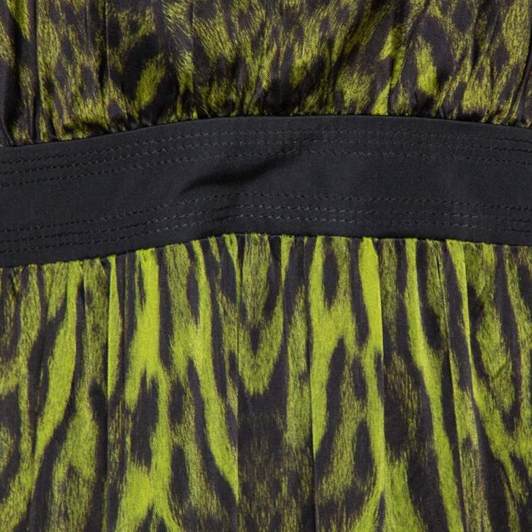 Pre Owned Roberto Cavalli Green Animal Print Jersey Halter Neck Dress M