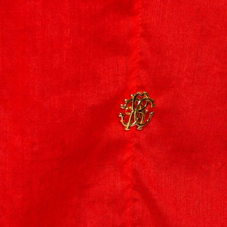 Pre Owned Roberto Cavalli Red Cotton Eyelet Lace Detail Blouse M