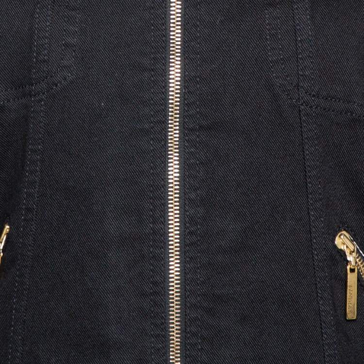 Pre Owned Roberto Cavalli Black Denim Zip Front Belted Jacket L