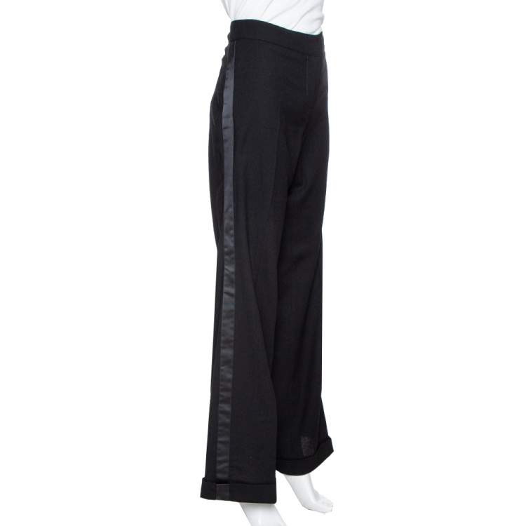 Pre Owned Roberto Cavalli Black Wool Blend Tailored Flared Trousers L