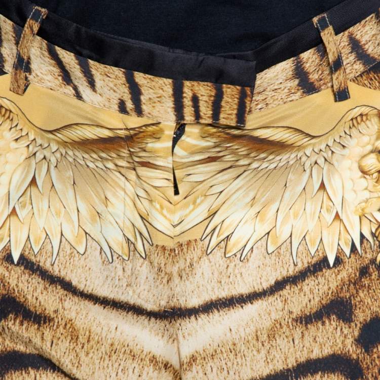 Pre Owned Roberto Cavalli Brown Leopard Print Stretch Silk Straight Leg Pants L
