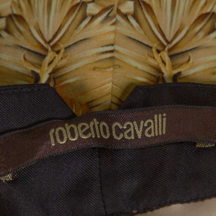 Pre Owned Roberto Cavalli Brown Leopard Print Stretch Silk Straight Leg Pants L