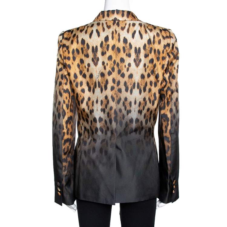 Pre Owned Roberto Cavalli Brown Ombre Animal Print Silk Tailored Blazer L