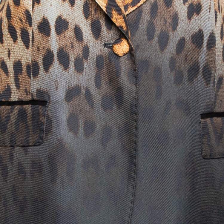 Pre Owned Roberto Cavalli Brown Ombre Animal Print Silk Tailored Blazer L