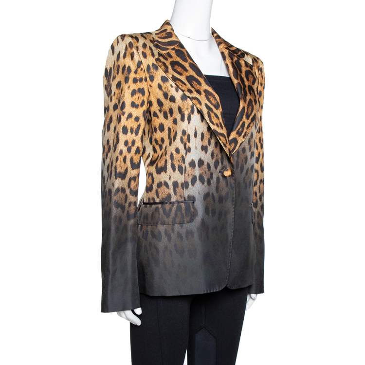 Pre Owned Roberto Cavalli Brown Ombre Animal Print Silk Tailored Blazer L