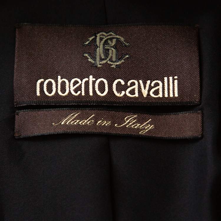 Pre Owned Roberto Cavalli Brown Animal & Eagle Print Silk Double Breasted Blazer L