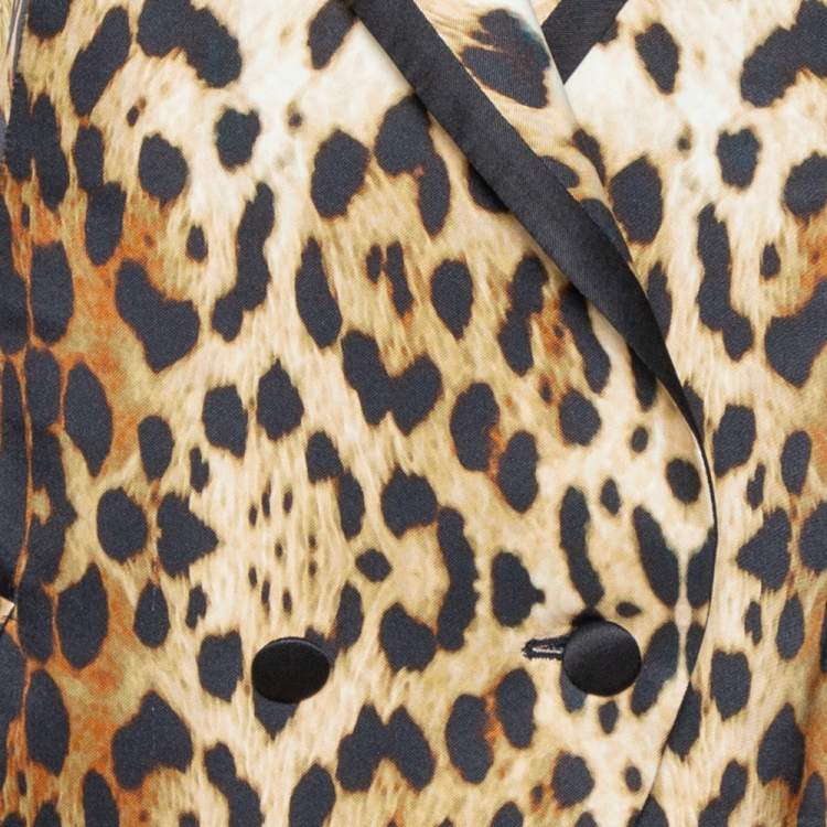 Pre Owned Roberto Cavalli Brown Animal & Eagle Print Silk Double Breasted Blazer L