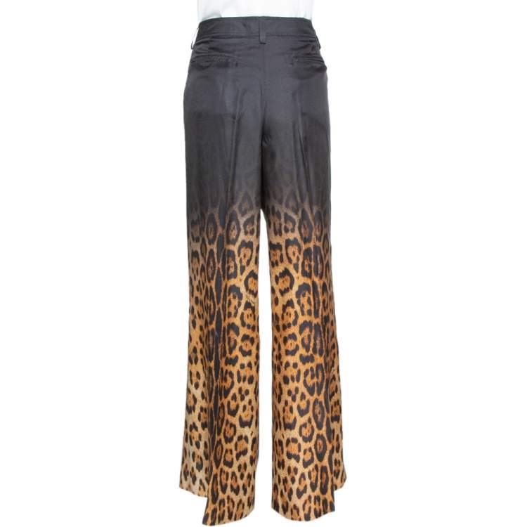 مملوكة مسبقًا Roberto Cavalli Brown Ombre Leopard Print Silk Flared Pants L