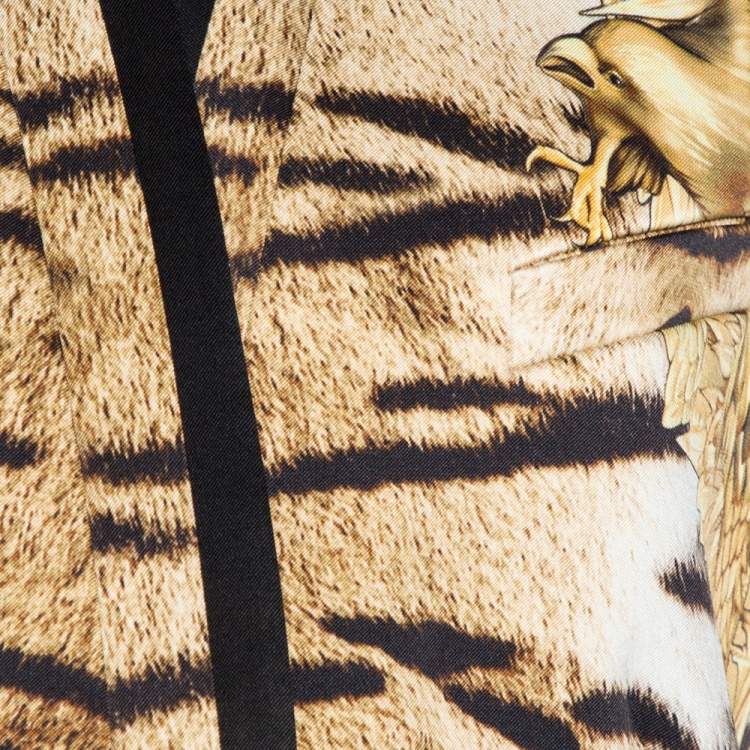 Pre Owned Roberto Cavalli Beige Animal Print Silk Tailored Blazer L