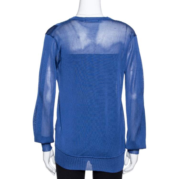 مملوكة مسبقًا Roberto Cavalli Midnight Blue Silk Knit Pleated Cardigan M