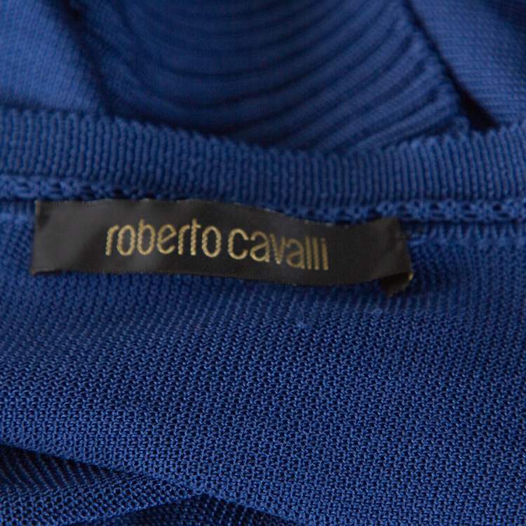 مملوكة مسبقًا Roberto Cavalli Midnight Blue Silk Knit Pleated Cardigan M