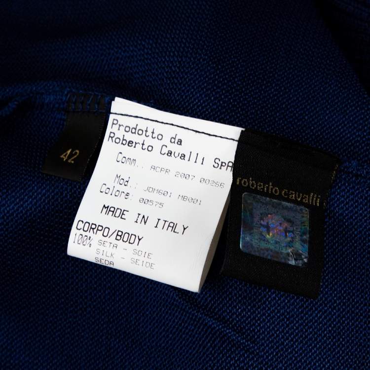 مملوكة مسبقًا Roberto Cavalli Midnight Blue Silk Knit Pleated Cardigan M