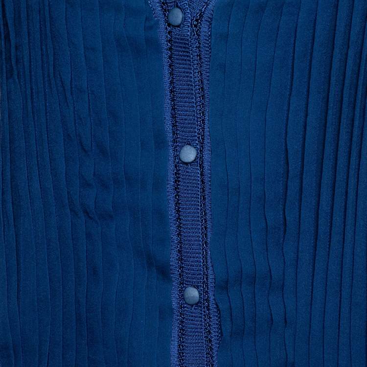 مملوكة مسبقًا Roberto Cavalli Midnight Blue Silk Knit Pleated Cardigan M