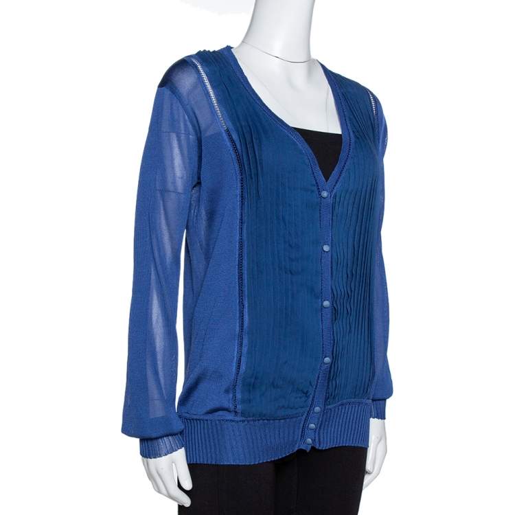 مملوكة مسبقًا Roberto Cavalli Midnight Blue Silk Knit Pleated Cardigan M