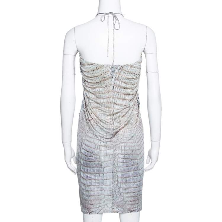 Pre Owned Roberto Cavalli Sage Animal Printed Jersey Halterneck Mini Dress S
