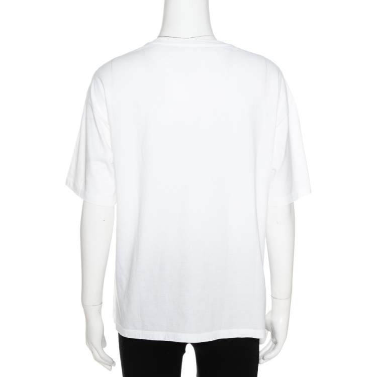 Pre Owned Roberto Cavalli  White Cotton Panther Print Crew Neck T-Shirt M