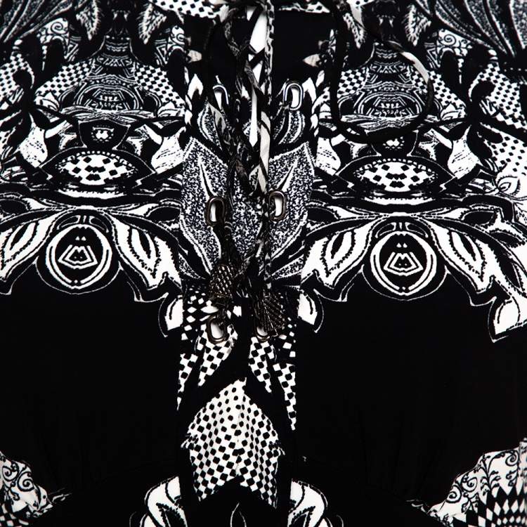 Pre Owned Roberto Cavalli Monochrome Abstract Paisley Printed Jersey Top M