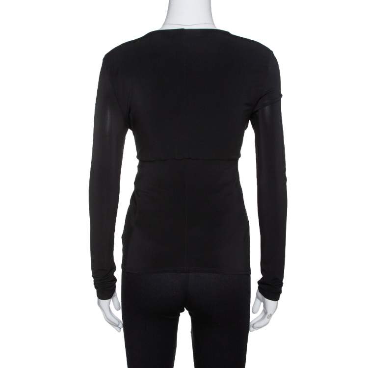 مملوكة مسبقًا Roberto Cavalli Black Jersey Gathered Brooch Detail Top S
