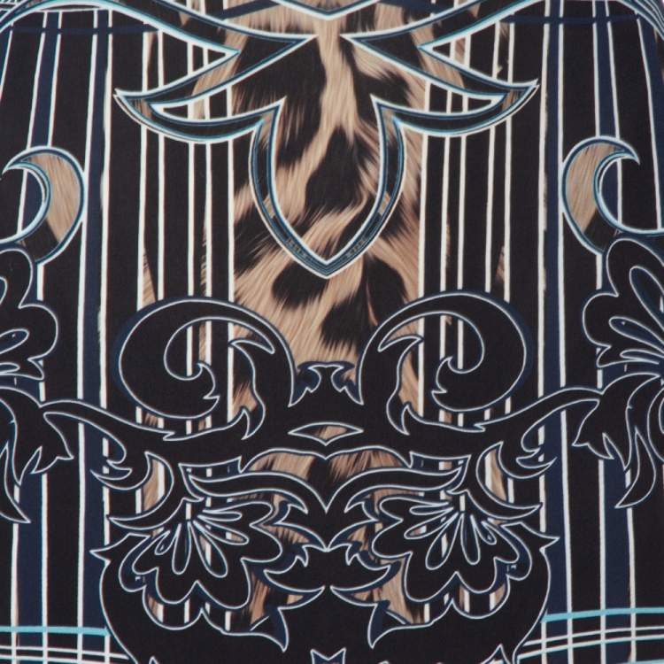Pre Owned Roberto Cavalli Black Printed Jersey Fit & Flare Maxi Skirt L