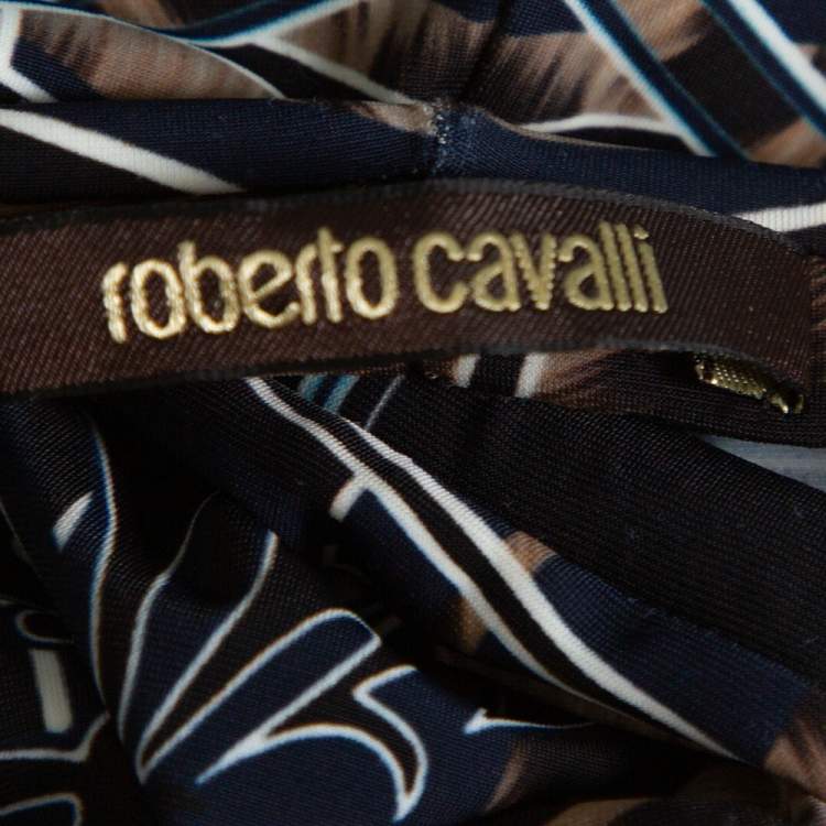 Pre Owned Roberto Cavalli Black Printed Jersey Fit & Flare Maxi Skirt L